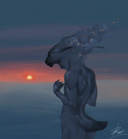 anthro eyes_closed fur hair male nude outside solo standing sunset daryabler felid feline lynx mammal