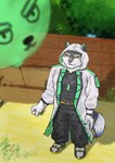 anthro balloon eyebrows green_eyes hood inflatable long_coat male muscular muscular_anthro red_sclera solo thick_eyebrows ta_ka0011 lifewonders live_a_hero monomasa canid canine canis domestic_dog husky mammal nordic_sled_dog spitz hi_res