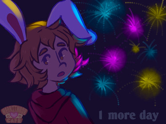blush brown_eyes brown_hair clothed clothing dark fireworks fur hair holidays hoodie light_body light_skin long_ears looking_at_viewer looking_back no_pupils no_sclera pale_skin red_clothing smile solo text topwear white_body white_fur conditional_dnp irootie heartthrob_cafe new_year harris_t._bunny animal_humanoid humanoid lagomorph lagomorph_humanoid leporid_humanoid mammal mammal_humanoid rabbit_humanoid 2_frame_animation 2d_animation 4:3 animated english_text