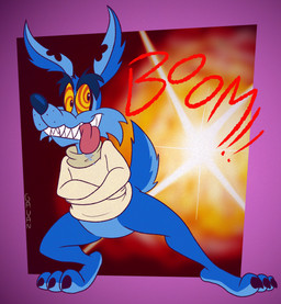 3_toes anthro black_eyebrows black_nose black_toe_claws blue_body blue_fur bottomless bottomless_anthro bottomless_male cheek_tuft chin_tuft clenched_teeth clothed clothing explosion eyebrows facial_tuft fangs feet fur glance humanoid_feet insane jagged_teeth long_ears male multicolored_body multicolored_fur notched_ear open_mouth open_smile plantigrade pose raised_heel raised_tail restraints sharp_teeth smile solo sound_effects spiral spiral_eyes standing standing_on_toes straitjacket tail teeth text thick_eyebrows tiptoes toes tongue tongue_out toony tuft two_tone_body two_tone_feet two_tone_fur two_tone_tail yellow_sclera gavanzude activision crash_bandicoot_(series) ripper_roo kangaroo macropod mammal marsupial 2023 colored digital_drawing_(artwork) digital_media_(artwork) english_text flat_colors hi_res pinup