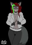 anthro breasts clothing female hair jacket pose simple_background solo topwear stogiegoatarts canid canine fox mammal 2020 alpha_channel digital_media_(artwork) flat_colors