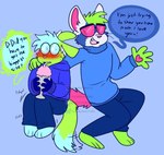 ambiguous_gender anthro beverage blushing_profusely clothed clothing dialogue duo female fully_clothed hand_on_shoulder male male/female milkshake motion_lines polydactyly size_difference temperature_play twitching_tail chimeracocks sparklecare levi_tu_fate slite_li_ill anthry_(sparklecare) canid canine domestic_cat felid feline felis fennec_fox fox hybrid mammal true_fox absurd_res hi_res cousins_(lore) incest_(lore) nonbinary_(lore) trans_(lore) trans_woman_(lore)