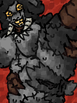 anthro anus areola big_areola big_breasts black_hair blush blush_lines bodily_fluids breasts brown_body collar ears_down female fluffy fluffy_hair fluffy_tail genitals grey_anus grey_vulva hair hand_on_hip hand_on_leg hand_on_thigh hoof_hands hooves horn pivoted_ears pubes raised_leg red_background seam_(sewing) simple_background smile solo spiked_collar spikes standing sweat tail teeth vulva yellow_eyes yellow_sclera yellow_teeth scaliescum the_mysterious_house the_walten_files rachel_waterman_(the_walten_files) sheep_witch_(twf) bovid caprine mammal sheep hi_res