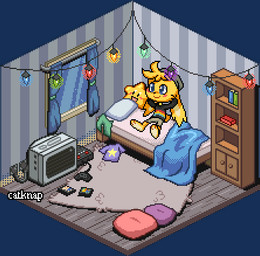 3_toes animated_gif anthro bed biped blinking blue_eyes blush bookshelf christmas_decorations christmas_lights clothed clothing controller curtains electronics feet fully_clothed fur furniture game_console game_controller hands_behind_head hat headgear headwear inside long_ears pillow simple_background sitting smile solo television toes transparent_background window yellow_body yellow_fur catknap lagomorph leporid mammal rabbit 2017 alpha_channel animated digital_media_(artwork) loop low_res pixel_(artwork) pixel_animation short_playtime