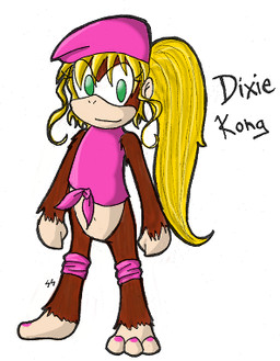 barefoot blonde_hair bottomless brown_body brown_fur clothed clothing featureless_crotch feet female flat_chested fur green_eyes hair hat headgear headwear knee_pads looking_at_viewer messy_hair pink_clothing ponytail shirt simple_background smile solo standing text tied_shirt topwear young young_female triforcetetra donkey_kong_(series) nintendo dixie_kong haplorhine mammal monkey primate 2006 english_text low_res traditional_media_(artwork)