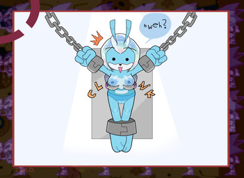 anthro areola blue_body bound breasts camel_toe captured chain chained clitoris_outline clothing female funny_face nipples panties solo speech_bubble text underwear tako_friend idw_publishing sega sonic_the_hedgehog_(comics) sonic_the_hedgehog_(idw) sonic_the_hedgehog_(series) jewel_the_beetle arthropod beetle insect absurd_res english_text hi_res