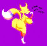 anthro big_breasts big_butt breasts butt eyeless female fur glowing multicolored_body multicolored_fur nude presenting simple_background skinny smile smirk solo text yellow_body yellow_fur cheese_cake a_hat_in_time canid canine fire_spirit_(ahit) fox mammal