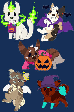 ambiguous_gender black_nose blue_highlights blue_markings blue_nose brown_body brown_fur brown_nose chibi clothed clothed_feral clothing colored_fire costume curled_tail digitigrade dot_eyes ear_tuft eyes_closed facial_piercing fangs feathered_wings feathers featureless_crotch feral fire flaming_tail fur green_fire grey_body grey_fur halloween_costume halo halo_around_ear hat head_tuft headgear headwear highlights_(coloring) holidays jack-o'-lantern lip_piercing markings mouth_hold oversized_clothing oversized_sweater oversized_topwear piercing pink_clothing pink_sweater pink_topwear purple_clothing purple_hat purple_headwear red_body red_fur simple_background simple_eyes sitting snakebite_piercing solo standing sweater tail teeth topwear transparent_background trick-or-treating tuft vampire_costume white_body white_feathers white_fur wings witch_hat sebdoggo halloween ambient_bat angel australian_shepherd canid canine canis domestic_dog herding_dog mammal pastoral_dog sheepdog 2017 aliasing alpha_channel digital_media_(artwork) flat_colors full-length_portrait microsoft_paint_(artwork) multiple_images portrait
