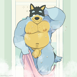after_shower anthro areola armpit_hair balls barazoku belly belly_overhang biceps big_balls big_belly big_muscles big_penis body_hair door dripping eyebrows flaccid foreskin front_view frown fur genitals glans hand_behind_head holding_object holding_towel humanoid_genitalia humanoid_penis inside male mature_anthro mature_male motion_lines musclegut muscular muscular_anthro muscular_male narrowed_eyes navel nipples nude one_eye_closed onomatopoeia overweight overweight_anthro overweight_male pecs penis solo sound_effects standing steam text thick_arms thick_penis thick_thighs tired towel tuft unretracted_foreskin walking water wet wet_body wet_fur ventesthefloof bluey_(series) bandit_heeler australian_cattle_dog canid canine canis cattledog domestic_dog herding_dog mammal pastoral_dog 2023 english_text hi_res