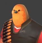 anthro beak clothed clothing feathers for_a_head fully_clothed grey_background male orange_body orange_feathers simple_background solo lintufriikki team_fortress_2 valve heavy_(team_fortress_2) red_army_robin animal_head animal_humanoid avian bird humanoid digital_media_(artwork) half-length_portrait lol_comments portrait signature