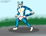 angry anthro clothed clothing day male outside solo standing underwear underwear_only manofmanyfaces flanker_(fanteliscio) felid feline mammal hi_res