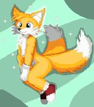 2_tails anthro canid canine clothing digital_media_(artwork) fox fur gloves handwear male mammal miles_prower multi_tail multicolored_body multicolored_fur pixel_(artwork) sega simple_background solo sonic_the_hedgehog_(series) tail the_shen yellow_body yellow_fur