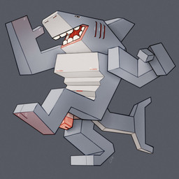 abs abstract_art anthro cubism dancing fin flaccid genitals glans low_poly male muscular muscular_male pecs penis pink_glans polygonal_body simple_background small_nipples smile solo ravuer aquatic fish shark 1:1 hi_res