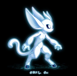 3_fingers ambiguous_gender anthro biped black_background black_sclera digitigrade fingers glowing glowing_body hooves simple_background solo standing tail text white_body tuya microsoft ori_(series) xbox_game_studios ori_(ori) guardian_spirit 2025 artist_name character_name digital_media_(artwork) full-length_portrait hi_res portrait