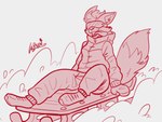 anthro biped breasts clothed clothing eyewear female female_anthro floppy_ears fluffy fur gloves goggles hair handwear sled sledding snow snow_gear solo tongue tongue_out tuft winter_clothing neon_noble jesam_(jesam) canid canine fox mammal red_fox true_fox 4:3 digital_media_(artwork) monochrome nonbinary_(lore) trans_(lore) trans_woman_(lore)