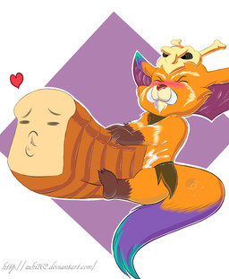 ambiguous_gender ambiguous_penetrated ambiguous_penetration anthro anthro_penetrating biped blue_body blue_fur blush bodily_fluids bone bread brown_body brown_fur clothing cum cum_inside cum_on_belly cum_on_body cum_on_self dipstick_ears duo ear_markings eyes_closed feet food fur fur_markings genital_fluids gloves_(marking) green_body green_fur hat headgear headwear heart_symbol humor in_bread interspecies leg_markings male male/ambiguous male_penetrating markings moan mostly_nude multicolored_body multicolored_ears multicolored_fur nude open_mouth orange_body orange_fur orgasm orgasm_face penetration red_nose sex simple_background sitting skull socks_(marking) text tusks what suki262 league_of_legends riot_games tencent gnar_(lol) food_creature mammal yordle 2015 hi_res lol_comments url