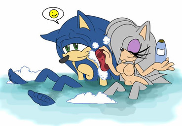 antenna_hair anthro bathing blue_body breasts countershading duo eyelashes eyeshadow feet female green_eyes hair makeup male male/female navel nipples nude one_eye_obstructed pointy_ears purple_eyeshadow sitting_in_water smile smiley_face soap_bottle soap_bubbles sponge sponge_bath suds tail toes scarletopalite sega sonic_the_hedgehog_(series) fan_character sonic_the_hedgehog venus_the_hedgehog eulipotyphlan hedgehog mammal