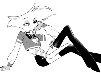 4_arms boots bow_tie chest_tuft choker cleavage_cutout clothing cutout footwear high_heeled_boots high_heels jewelry legwear male multi_arm multi_limb necklace shoes simple_background solo thigh_boots thigh_highs tuft white_background enaic31 hazbin_hotel hellaverse angel_dust arachnid arthropod demon humanoid spider hi_res monochrome