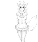 anthro breasts cleavage clothed clothing female looking_at_viewer maid_uniform solo uniform kiit0s aurum_(kiit0s) canid canine mammal hi_res monochrome