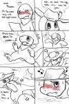 2012 2:3 anthro anus blush bodily_fluids charmander clothed clothing comic dialogue digital_drawing_(artwork) digital_media_(artwork) english_text fire flaming_tail generation_1_pokemon hat haychel headgear headwear hi_res male mike_the_charmander monochrome nintendo note pmd-e pokemon pokemon_(species) reptile scalie scarf size_difference solo sore sore_bottom tail tears text