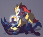 ambiguous_gender aura blush braixen canine cowgirl_position dark_nek0gami duo energy eyes_closed fennec fox hand_holding lucario male mammal nintendo on_top pointy_ears pokémon red_eyes smile spikes teeth video_games
Rating: Questionable
Score: 28
User: DragonRanger
Date: February 08, 2014