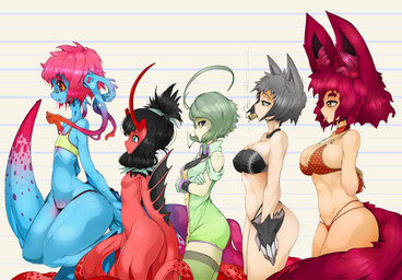 amber_eyes anthro big_breasts big_ears bikini black_hair blue_body breast_size_difference breasts chart choker cleavage clothed clothing comparing comparing_breasts crop_top crossed_arms female flat_chested gloves green_eyes green_hair grey_hair group hair hands_behind_back handwear height_chart horn jewelry legwear lineup looking_at_viewer monster_girl_(genre) mouth_hold naughty_face necklace nude pale_skin pink_eyes pink_hair red_body red_hair red_skin shirt short_hair side_view simple_background small_breasts smoking standing swimwear tentacles thigh_highs thong tongue topwear two-piece_swimsuit underwear wide_hips slugbox ctenophorae ahp.74c blackriver cteno evdokiya nellko animal_humanoid cat_humanoid felid felid_humanoid feline feline_humanoid humanoid mammal mammal_humanoid monster