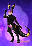 anatomically_correct anatomically_correct_genitalia anatomically_correct_penis anthro balls clothing costume genitals gesture happy latex male penis presenting smile solo squeak suit suiting waving bittervow nintendo pokemon steki_the_roo eeveelution generation_2_pokemon kangaroo macropod mammal marsupial pokemon_(species) umbreon