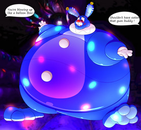 anthro auguste_clown barefoot bell bell_ears blue_body blue_ears buckteeth clothed clothed/nude clothing clown clown_makeup clown_nose dialogue exclamation_point eyebrows featureless_crotch feet glistening glistening_arms glistening_body glistening_eyes glistening_feet glistening_legs glistening_nose gloves handwear happy inflatable inflatable_fetish inflation inside latex light lights long_ears looking_away male multicolored_body multicolored_ears nude overweight overweight_anthro overweight_male pink_eyes raised_arm raised_eyebrow raised_eyebrows red_nose shadow small_hands smile solo speech_bubble standing teeth text thick_thighs two_tone_body two_tone_ears white_ears wide_eyed wide_hips rhudarabbit charlie_and_the_chocolate_factory five_nights_at_freddy's scottgames willy_wonka_and_the_chocolate_factory bonnie_(fnaf) circus_bonnie_(fnaf) animate_inanimate lagomorph leporid mammal rabbit absurd_res crossover english_text hi_res signature