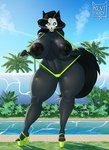 anthro areola big_breasts bikini biped black_areola black_body black_fur black_nipples bone breasts camel_toe clothed clothing curvy_figure female footwear fur high_heels huge_breasts lac mature_female nipples one-piece_swimsuit shoes skull skull_head sling_bikini sling_bikini_pull solo swimming_pool swimwear thick_thighs two-piece_swimsuit voluptuous water wide_hips revifrry scp_foundation scp-1471-a canid canine mammal absurd_res hi_res