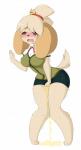 absurd_res animal_crossing anthro bell big_breasts blonde_hair blue_bottomwear blue_clothing blue_skirt blush bodily_fluids bottomwear breasts brown_eyes canid canine canis clothed clothing domestic_dog embarrassed female female_peeing fully_clothed genital_fluids green_clothing green_topwear green_vest hair hi_res holding_crotch isabelle_(animal_crossing) knock-kneed mammal nintendo nodah_worden omorashi open_mouth peeing pencil_skirt puddle shaking shih_tzu shirt short_hair short_sleeves simple_background skirt solo topwear toy_dog trembling urine vest wetting white_background white_clothing white_shirt white_topwear