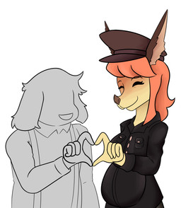 alternate_universe anthro duo female happy heart_symbol male male/female pregnant pregnant_anthro pregnant_female suspenders unknown_artist cyberconnect2 fuga:_melodies_of_steel little_tail_bronx flam_kish canid canine caninu canis dobermann domestic_dog humanoid mammal pinscher absurd_res character_request hi_res