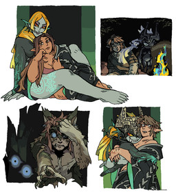 blue_eyes bra brown_eyes brown_hair clothed clothing duo ear_piercing ear_ring fangs female fire floating fur fused_shadow grey_body hair headgear headwear humanoid_pointy_ears light_body light_skin looking_at_viewer male mid_transformation one_eye_obstructed orange_hair paws piercing pointy_ears red_eyes ring_piercing scar sitting sitting_on_another surprised tan_body tan_skin tattoo teeth transformation underwear legendofdinner nintendo the_legend_of_zelda twilight_princess link link_(wolf_form) midna midna_(true_form) princess_zelda human humanoid hylian mammal twili aliasing digital_media_(artwork) shaded