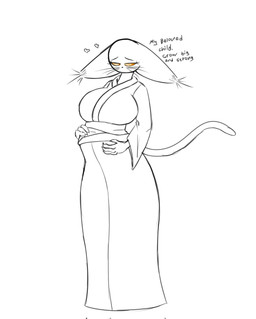 anthro big_ears clothing dialogue female heart_symbol love pregnant robe solo tail yellow_sclera mikesmilelizard koheka felid mammal hi_res sketch mother_(lore) mother_and_child_(lore) parent_(lore) parent_and_child_(lore)