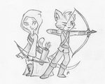 anthro arrow_(weapon) belt biped boots bow_(weapon) clothed clothing duo female footwear fully_clothed hairless hood male one_eye_closed quiver_(object) ranged_weapon robe sash shoes simple_background weapon whiskers white_background swiftcutter amunet iestyn domestic_cat felid feline felis hairless_cat mammal sphynx_(cat) tabby_cat 2012 graphite_(artwork) traditional_media_(artwork)