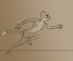 action_pose anthro breasts casual_nudity claws female fur markings nipples nude pawpads pose running side_view simple_background small_breasts solo spots spotted_body spotted_fur toe_claws tggeko disney zootopia kii_catano cheetah felid feline mammal 2021 monochrome sketch