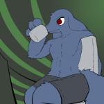 athletic athletic_male beverage boxers_(clothing) clothed clothing coffee drinking fluffy fluffy_ears fluffy_tail inside long_ears looking_aside male red_eyes sitting solo tail topless underwear lagotrope kappi alien canid canine mammal neumono 1:1 2014 digital_media_(artwork) portrait three-quarter_portrait