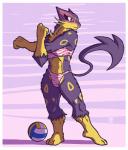 2019 3_toes absurd_res anthro anthrofied athletic athletic_anthro athletic_female barefoot border bottomwear bra breasts chest_tuft clothing feet female full-length_portrait fur fur_tuft generation_5_pokemon hi_res high_waisted_bottomwear liepard megawolf77 multicolored_body multicolored_clothing muscular muscular_anthro muscular_female nintendo pink_clothing plantigrade pokemon pokemon_(species) pokemorph portrait purple_body purple_fur solo sports_bra sports_panties stretching toes tuft two_tone_clothing underwear white_border white_clothing