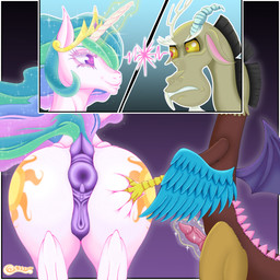 anatomically_correct anatomically_correct_anus anatomically_correct_genitalia anatomically_correct_vulva angry animal_genitalia animal_vulva anus big_butt butt butt_focus butt_grab duo equine_anus equine_genitalia equine_vulva female feral genitals hand_on_butt horn knot knotted_penis magic male male/female penis puffy_anus vulva wings c33purr friendship_is_magic hasbro my_little_pony mythology discord_(mlp) princess_celestia_(mlp) equid equine horse mammal mythological_creature mythological_equine pony winged_unicorn 1:1 absurd_res hi_res