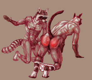 all_fours anthro balls brown_background butt butt_slap clothed clothing duo footwear footwear_only genitals glistening glistening_butt male male/male masturbation mostly_nude partially_clothed penile penile_masturbation penis rear_view red_butt simple_background slap socks socks_only spank_marks spanked_butt spanking underwear underwear_down fallowfox domestic_cat felid feline felis mammal procyonid raccoon