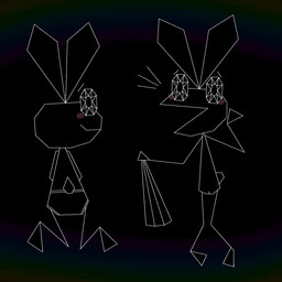 abstract_background anthro blush blush_lines butt clothing cotton_tail discarded_clothing discarded_skirt female flat_chested genitals holding_clothing holding_object kneeling knock-kneed long_ears looking_back nipples on_model panties pink_blush rabbit_ears rear_view smile solo stick_figure surprised toony underwear undressing vulva nishi_oxnard vib-ribbon vibri lagomorph leporid mammal rabbit 1:1 hi_res