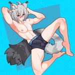 abs athletic athletic_humanoid athletic_male black_boxer_briefs black_clothing black_underwear blue_background blue_eyes blue_waistband boxer_briefs boxer_briefs_only clothed clothing erection erection_under_clothing fin fur genital_outline grey_body grey_fur grey_hair hair half-closed_eyes inner_ear_fluff male muscle_tone narrowed_eyes pecs scar simple_background solo tail tail_fin text topless tuft underwear underwear_only white_text xing1 mihoyo zenless_zone_zero seth_lowell animal_humanoid cat_humanoid felid felid_humanoid feline feline_humanoid humanoid mammal mammal_humanoid tailed_humanoid 1:1 absurd_res hi_res