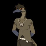 aboriginal ambiguous_gender anthro beak brown_body fur_cloak fur_clothing rope solo lands_of_fire kana_(lands_of_fire) avian bird emu ratite 1:1 alpha_channel