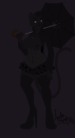 alternative_fashion breasts clothed clothing corset cross digitigrade facial_piercing female goth hair inverted_cross legwear lingerie lip_piercing melanistic nipples open_clothing open_shirt open_topwear piercing shirt snakebite_piercing thigh_highs topwear umbrella yellow_eyes acethebigbadwolf felid mammal pantherine absurd_res dark_theme digital_media_(artwork) hi_res