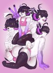 anthro black_hair bovid_horn bulge caprine_horn femboy fur hair horn male ram_horn short_hair solo white_body white_fur gnolub domestic_cat felid feline felis hybrid mammal absurd_res hi_res