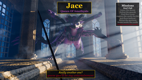 all_fours angry anthro arm_tuft boss_fight breasts cheek_tuft claws elbow_tuft facial_tuft fangs female first_person_view fog game_ui gameplay_mechanics glowing glowing_eyes hair horn larger_female light light_beam looking_at_viewer melee_weapon neck_tuft nipples nude pillar purple_body purple_eyes purple_hair purple_nipples size_difference solo stained_glass sword tail talking_to_viewer teeth text text_box title tuft weapon wings retro_raptor foxipaws_(modeler) mythology jace_rodyn dragon mythological_creature mythological_scalie scalie 16:9 3d_(artwork) blender_(artwork) blender_cycles_(artwork) digital_media_(artwork) english_text hi_res widescreen