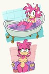 anthro bath bathtub breasts claw_foot_bathtub curvy_figure drying female genitals green_eyes hourglass_figure in_bath looking_at_viewer nipples partially_submerged pink_body pussy sitting solo standing suds thick_thighs thigh_gap towel water wet wide_hips monamania sega sonic_the_hedgehog_(series) amy_rose eulipotyphlan hedgehog mammal 2022 2:3 absurd_res hi_res