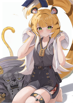 accessory adolescent ahoge animal_ears belt black_bottomwear black_clothing black_shorts blonde_hair blush bottomwear clothing collared_shirt dress_shirt drying duo feet female fluffy_ears furgonomics glistening glistening_ears green_eyes grey_dress_shirt hair kneeling long_hair looking_at_viewer markings no_shoes raised_tail ribbons seiza shirt shorts simple_background sitting sleeveless_shirt striped_hair striped_markings striped_tail stripes tail tail_accessory tail_markings tail_ribbon thigh_strap three-quarter_view topwear towel towel_around_neck wet white_background white_hair young young_female young_humanoid harveythenerdy mihoyo zenless_zone_zero ju_fufu animal_humanoid felid felid_humanoid humanoid mammal mammal_humanoid pantherine pantherine_humanoid thiren tiger_humanoid absurd_res digital_drawing_(artwork) digital_media_(artwork) hi_res shaded simple_shading