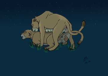animal_genitalia animal_vulva anus blue_eyes brown_eyes butt dark digitigrade duo ears_back feline_genitalia feline_vulva female female/female feral feral_on_feral from_behind_position fur genitals grass looking_up mounting multicolored_body multicolored_fur night nipples nuzzling pivoted_ears plant presenting presenting_hindquarters quadruped raised_tail sex simple_background spread_legs spreading tail tail_anus tan_body tan_fur teats two_tone_body two_tone_fur vulva yellow_sclera orkathewolf disney the_lion_king kiara_(the_lion_king) nala_(the_lion_king) felid lion mammal pantherine