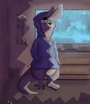 anthro brown_body brown_fur clothing electronics eyewear fur game_console glasses hoodie male solo television topwear homo_the_domo longcat nintendo nintendo_switch mammal mustelid otter hi_res meme