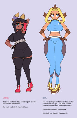 biped black_hair blue_eyes brown_body brown_skin clothed clothed_female clothed_humanoid clothed_male clothing duo female female_human hair looking_at_viewer male male_humanoid not_furry pupils simple_background tan_body tan_skin text thick_thighs white_background white_pupils wide_hips cuchuflin andre_(cuchuflin) romi_(cuchuflin) human humanoid mammal 2024 absurd_res character_name digital_drawing_(artwork) digital_media_(artwork) english_text hi_res model_sheet